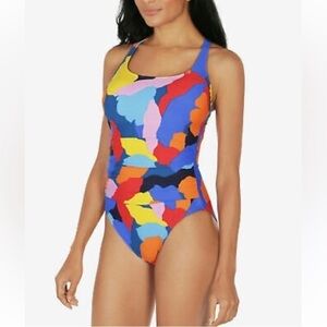 NWT Nautica Women’s Shirred One Piece Multi Color Swimsuit Size Small